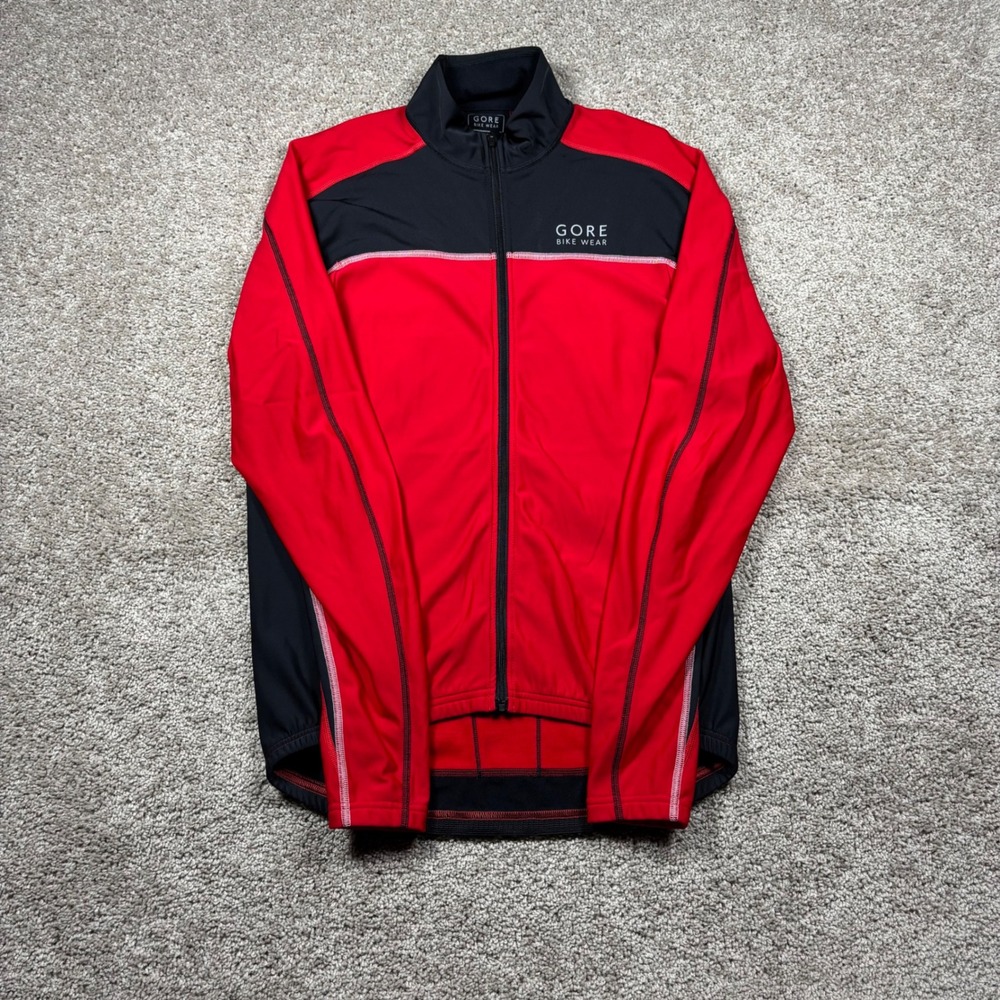 Gore Bike Wear Mens Red Black Full Zip Long Sleeve‎ Cycling Jersey Size Medium